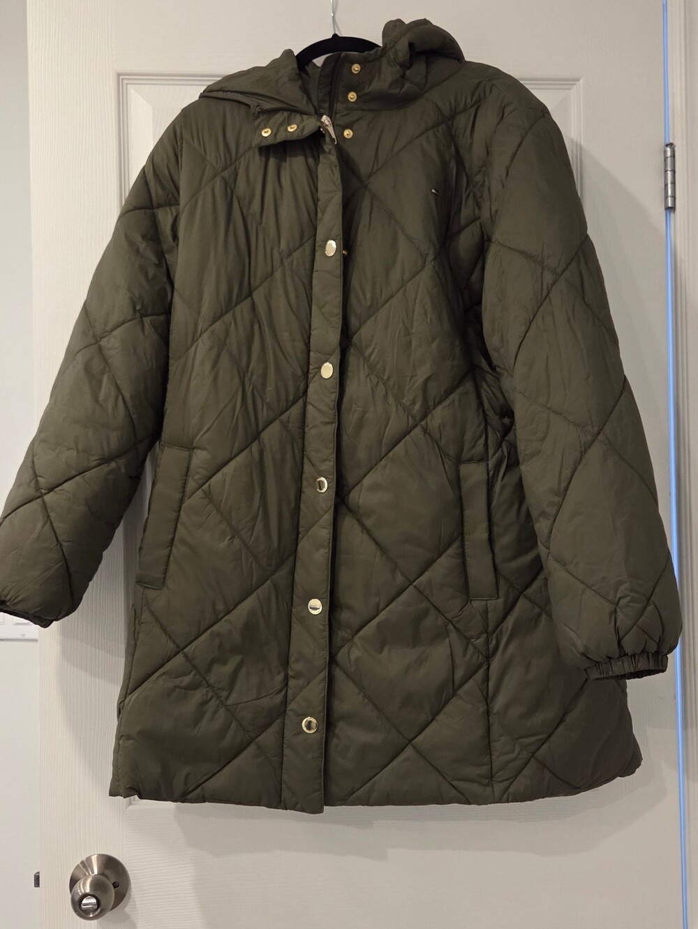 Tommy Hilfiger Khaki Green Long Puffer Jacket